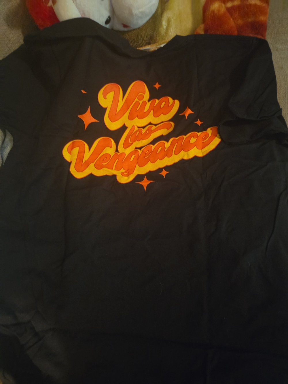 Black Panic At The Disco Graphic Tee with Retro Orange 'Viva La Vengeance' Print